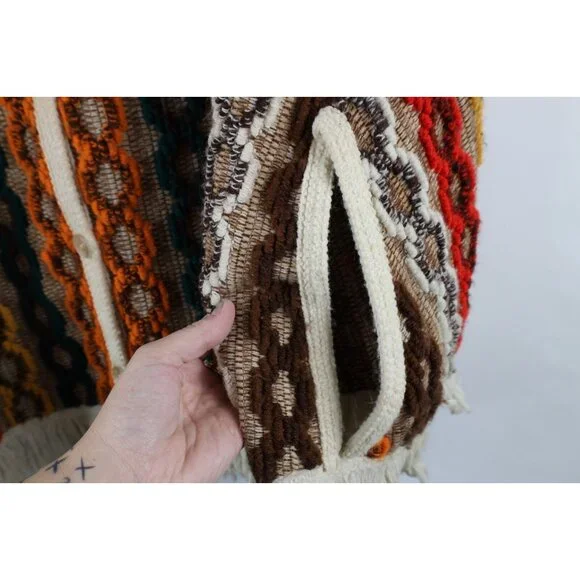 Vtg 60s 70s Mid Century Modern Womens OSFA Rainbow Fringed Sweater Cape Cardigan